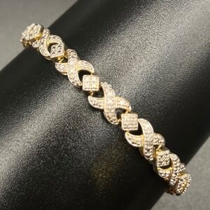 Sterling Silver 925 X Link Bracelet Illusion Cut Minimalist 6.75"